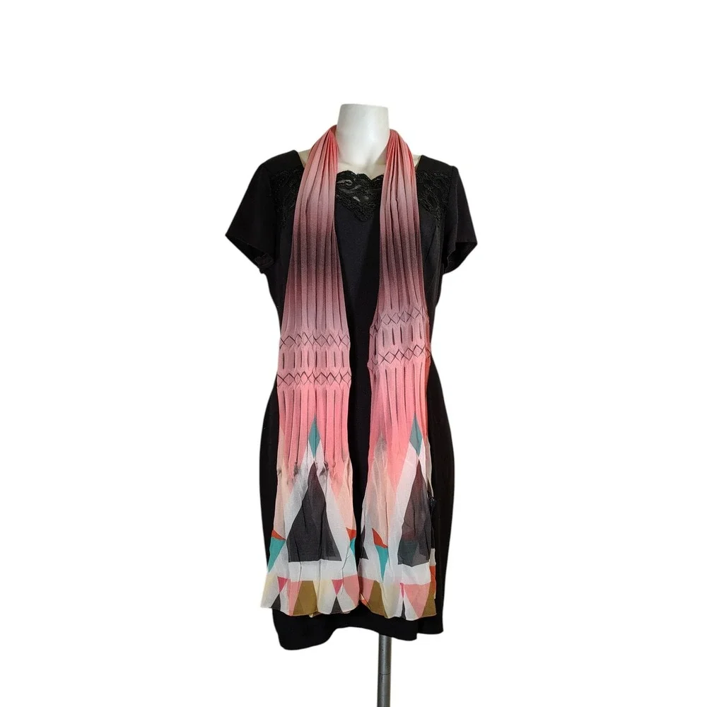 Etro Milano Pleated Geometric Print Scarf Wrap Italy